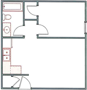 One Bedroom / One Bath - 490 sq.Ft.*