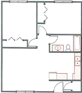 Two Bedroom / One Bath - 761 Sq.Ft.*